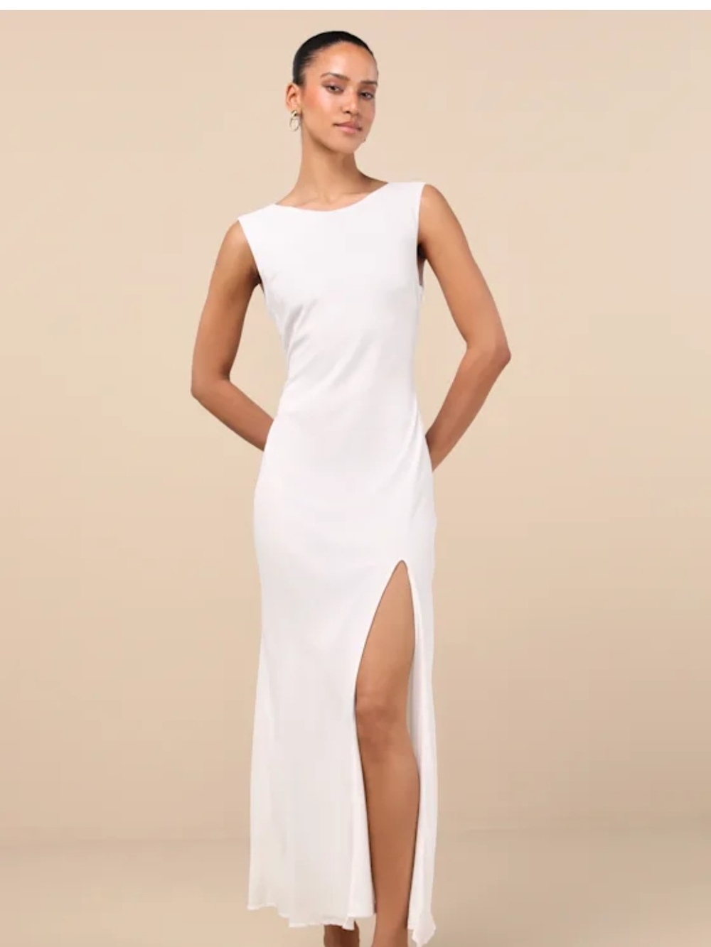 Lulus Yaneli boat neck maxi dress featuring a high side slit
